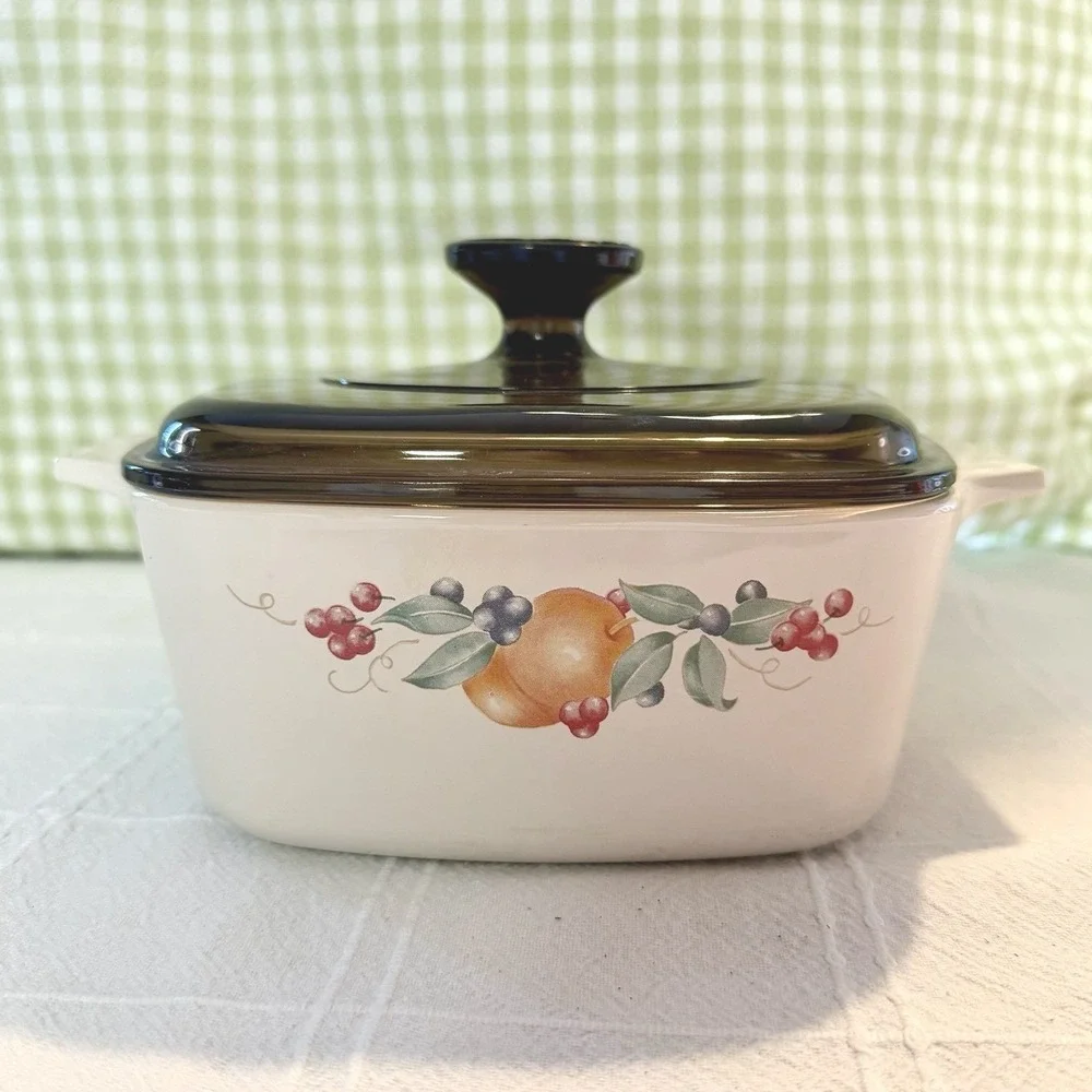 Vintage 90's Corning Ware Abundance Casserole 1.5L Dish With Amber Pyrex Lid